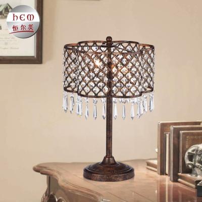 China Wrought Iron Cladding Paint Rustic Bronze Modern Hotel Metal Decorative Luxury Crystal Table Lamp Shade Bedside for sale