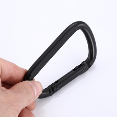 China Electrophoresis Climbing Hammock Rope Screw Lock Stainless Steel Carabiner Clip Hiking Carabiner Black Snap Hook for sale