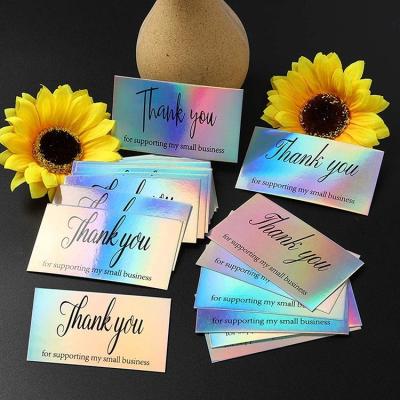 China Eco-Friendly Custom THANK YOU Laser Card Bundle 5x9cm Rainbow Printing Waterproof Colorful Customer Business Card Birthday Wedding Gift Cards for sale