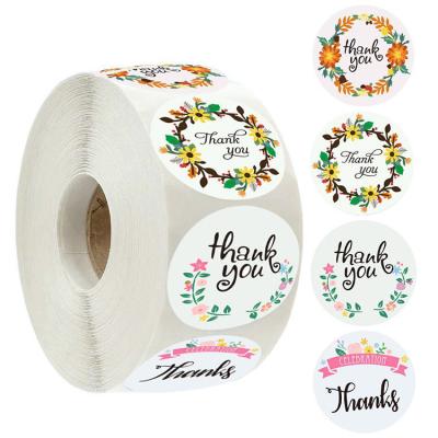 China 500pcs/roll Eco-friendly Flower Thank You Sticker 1/1.5 Inch Round Packaging Stickers Birthday Party Stationery Stickers Labels Customize LOGO for sale