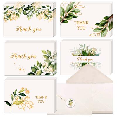 China Eco-Friendly Wholesale OEM Custom LOGO 5x9cm Business Cards THANK YOU Sticker Appreciation Anniversary Wedding Gifts Set Green Leaves Cards for sale