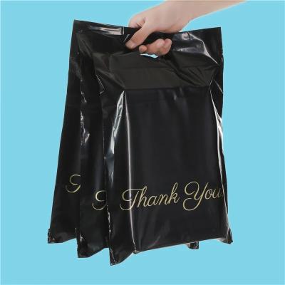 China Eco-Friendly Custom Black Logo THANK YOU 10*13Inch Tote Courier Bags Waterproof Poly Bag Portable Express Mailing Pouch With Handle for sale