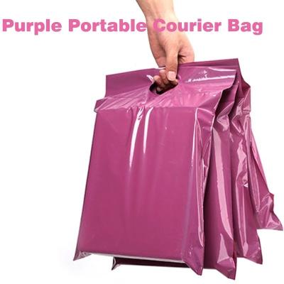 China Custom Printed Eco-friendly Logo Design Poly Shipping Mailer Courier Pouch With Handle Envelope Purple Color Tote Courier Bag With Your Own Logo for sale