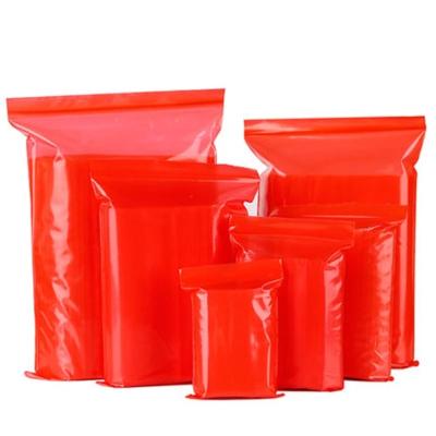 China Eco-Friendly Customize LOGO Red Color PE Bag Packaging Bags Makeup Ziplock Resealable Plastic Self Sealing Plastic Food Pouch Zipper Poly Bags for sale