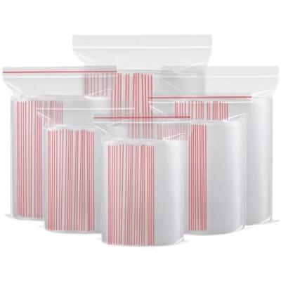 China Eco-Friendly Transparent 6 Yarns Ziplock Lock Clear Poly Bags Customize Resealable Plastic Food Storage Bags Zip Lock Red Line Pack Pouch for sale