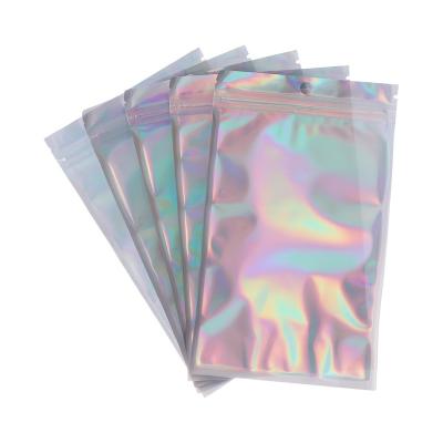 China Customized Colored Plastic Bags Eco-friendly Logo Aluminum Foil Laser Film Pouch Size Holographic Resealable Ziplock Aluminum Foil Bag Gift Packaging Bags for sale