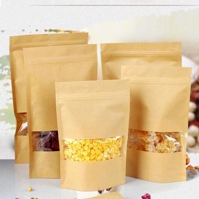 China High Quality Eco-friendly Self-seal Food Adhesive Transparent Window Bags Kraft Paper Material Ziplock Packaging Stand Up Pouch Bags for sale