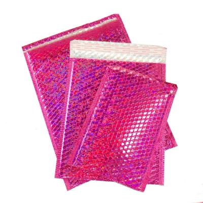 China Wholesale Custom Bags Eco-Friendly Rose Color Envelope Courier Bags LOGO Aluminized Film Foam Bubble Thicken Poly Laser Garment Mailer Bag for sale