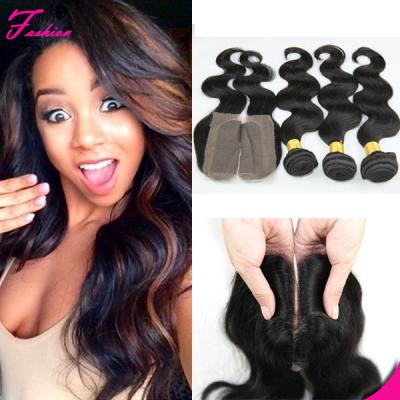 China Indian Virgin human hair weaving with lace closure, natural color, 100gram/bundle, 3bundle for sale