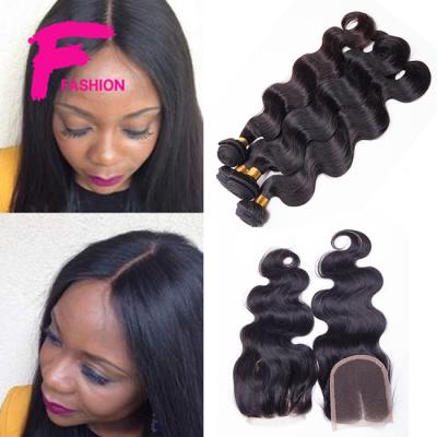 China Brazilian Virgin Hair with Closure Unprocessed Human Hair Weave Bundles with Lace Closure for sale