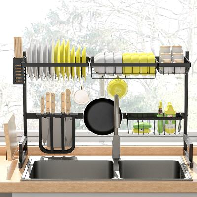 China Viable Over Sink Dish Drying Foldable Drip Rack Kitchen Shelving Storage Shelf Dish Rack 4 Tier for sale