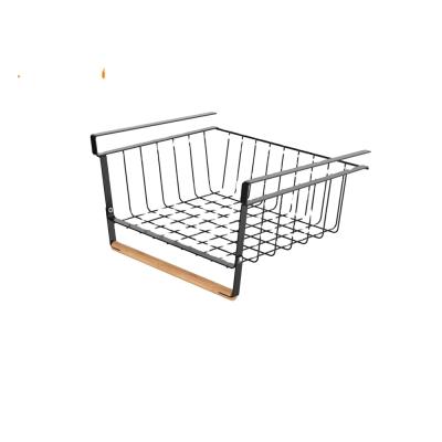 China Hanging Storage Baskets Metal Wood Rubber Steel Sustainable Basket Under Shelf Hanging Basket For Home Kitchen for sale