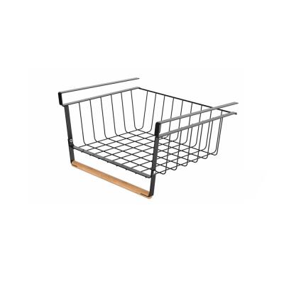 China WIREKING Stocked Rubber Wood And Metal Steel Basket Under Shelf Hanging Basket for sale