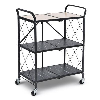 China Modern Wholesale Three Tier Serving Foldable Rolling Racks Kitchen Organization Trolley Cart Shelving Rack Kitchen Rack for sale