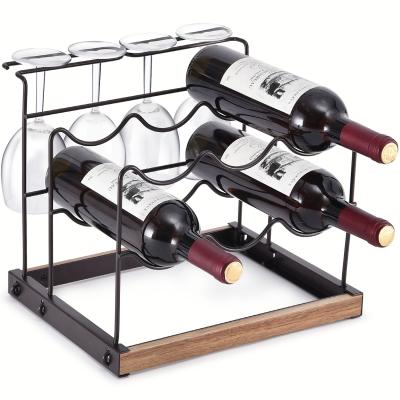 China Sustainable Wine Holding Rack With Wine Glass Rack Metal Wine Table Display Rack for sale