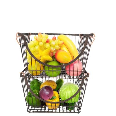 China WIREKING Kitchen Storage Metal Stocked Fruit Basket and Vegetable Basket Wire Stacking Basket Size S Size L for sale