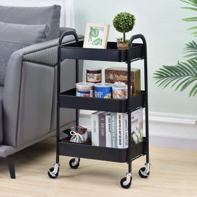 China Wholesale 3-Tier Sustainable Serving Rolling Cart With Large Kitchen Trolley Cart Bathroom Shampoo Rack Storage And Dining Table for sale