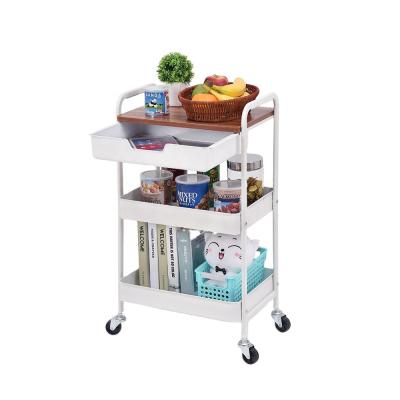 China Wholesale 3-Tier Trolley Trolley Storage Rack Kitchen Organizer Stocked Serving Rolling Racks With Drawer for sale