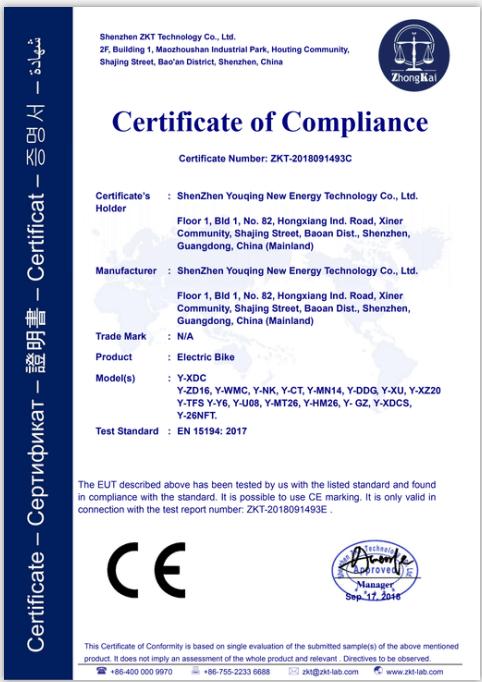 CE - Shenzhen Youqing New Energy Technology Co., Ltd.