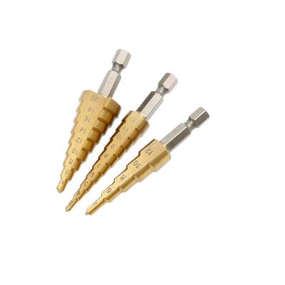 China A Drill Bit Could Be Used In Various Size Drilling Hole Liner Hss 3-12mm Titanium Step Drill Bits With Spiral Flutes For Metal Drilling for sale