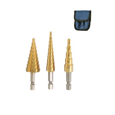 China One Drill Bit Could Be Used In Various Size 3Pcs Drill Hole 4-12 4-20 4-32 HSS Titanium Coated Step Drill 1/4