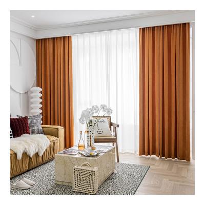 China Hotel Orange Luxury Living Room Blackout Innermor Blackout Curtain Chenille Blackout Curtains Solid Textile Fabric for sale