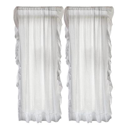 China White Voile Innermor INS French Ruffled Cotton And Half Curtain Solid Color Blackout Short Pleat Coffee Linen Curtain Ready Made for sale