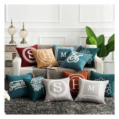 China PORTABLE Ready Made Modern Style Decor Alphabet Innermor Chenille Cushion Cover Soft Embroidered Pillow Case for sale