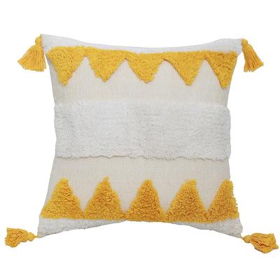 China Innermor PORTABLE Yellow Geometric Tufted Style Pillow Case Cushion Cover with Tassle Size 45x45 and 30x50 Bohemian Ready Made for sale