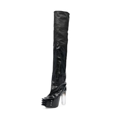 China New Arrivals Black Luxury Custom Round Over The Knee Boots Womens Ladies Winter Thigh Sexy Designer Knee Length High Heels for sale