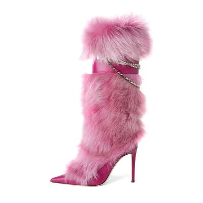 China Mid Boots 2023 Fall Winter Calfskin Insti Sale Designer Shoes Flurry Faux Fur Round Warm Women's Mid Knee High Boots for sale