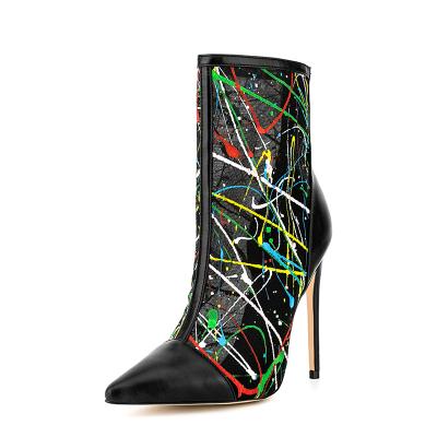 China Women's short high heel boots winter high heels round high heel women's super printing pointed snake stiletto for sale