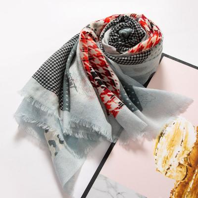 China Woolen Inner Mongolia Fine Multicolor Wool Scarf Printed Tassel Scarf for sale