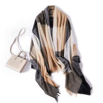 China Spray Printing 100% Pure Plaid Warm Scarf Women Lightweight Cashmere Scarf for sale