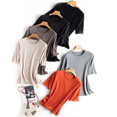 China Women Breathable Silk Short Sleeve Shirt Cashmere Sweater for sale