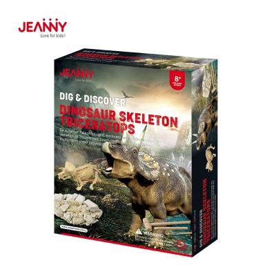 China Educational Dinosaur Toy Excavation Dig Diy STEM Original Kids Jeanny's Design Skeleton Triceratops Archeology Fossil Kit for sale