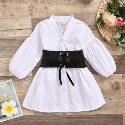 China New Fashion Toddler Daily Kids Spring Long Sleeve Belt Shirt Dress Kids Clothes Set Girls Casual Dress for sale