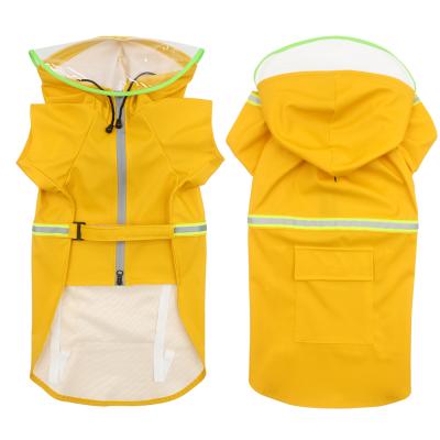 China Amazon Best Stocked Selling Pu Dog Reflective Coat Hooded Transparent Pet Apparel Raincoat for sale