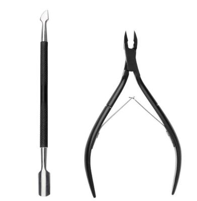 China Safe Cuticle Nipper Cuticle Pusher Stainless Steel Nail Clipper Trimmer Black for sale