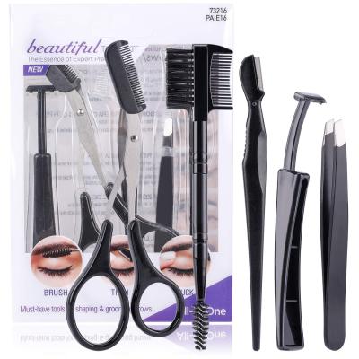 China Black Beauty 5pcs Available Makeup Tweezers Extension Scissor Razor Eyebrow Grooming Kit for sale