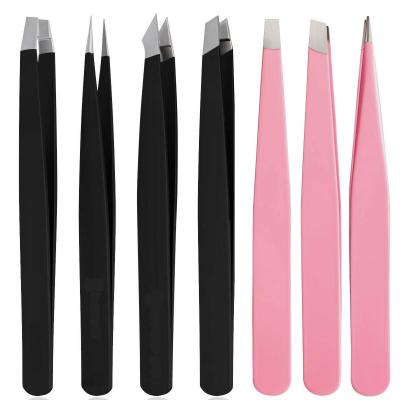 China Eyebrow Tweezers Customized Black Slanted Sharp Stainless Steel Eyebrow Eyelash Tweezers for sale