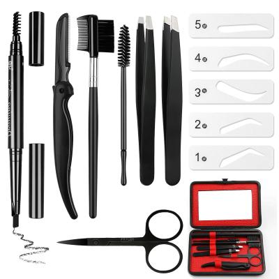 China Available 13 PCS Stainless Steel Professional Eyebrow Scissors Grooming Kits With Mirror for sale