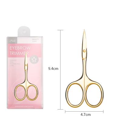 China Sharpness Fast Shipping Inventory Stainless Steel Curved Gold Eyebrow Sharp Black Scissors for sale