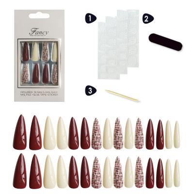 China Easy Apply 2021 Press On Nails Packaging Long Pointed Ballerina Box Tips Fake Nails Long Almond Shape (30pcs) for sale