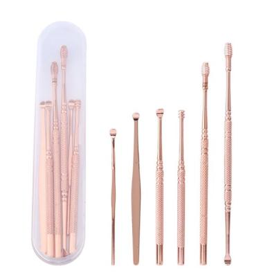 China 6 Pcs Rose Gold Ear Wax Removal Comfortable Ear Pick Tool Cleaner Kit With Storage Box for sale