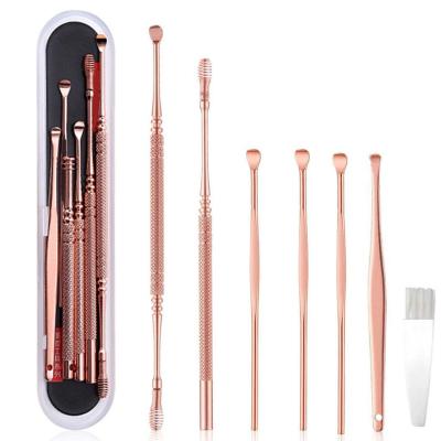 China 7pcs Rose Gold Ear Pick Earwax Earpick Soft Removal Set Set Professional Ear Cleaning Tool Kit With Case for sale