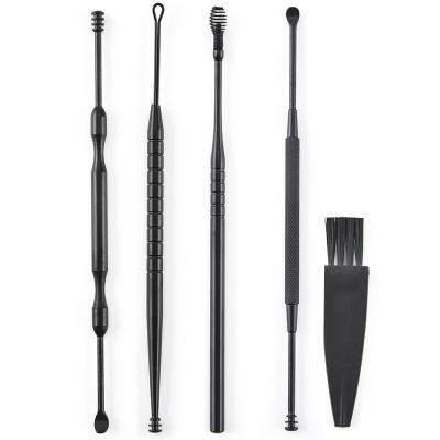 China 5pcs Black Stainless Steel Comfortable Ear Pick Earwax Removal Set With Transparent Case for sale