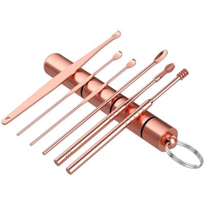 China Comfortable 6 in 1 Set Rose Gold Earpick Cleansing Tool Ear Wax Removal with Case for sale