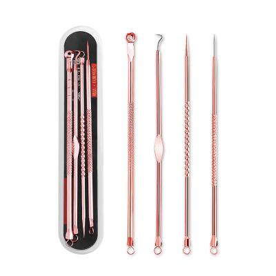 China Factory Directly Blackhead Remover Pimple Extractor 4pcs Rose Gold Blackhead Remover Kit With Case for sale