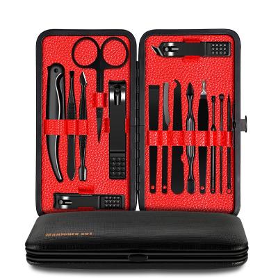 China 15pcs Smooth Fine Cutting Multifunctional Black Nail Clippers Sets Stainless Steel Nail Cutter Kit With Case for sale